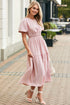 Puff Sleeve Pleated High Waist Flowy Long Dress